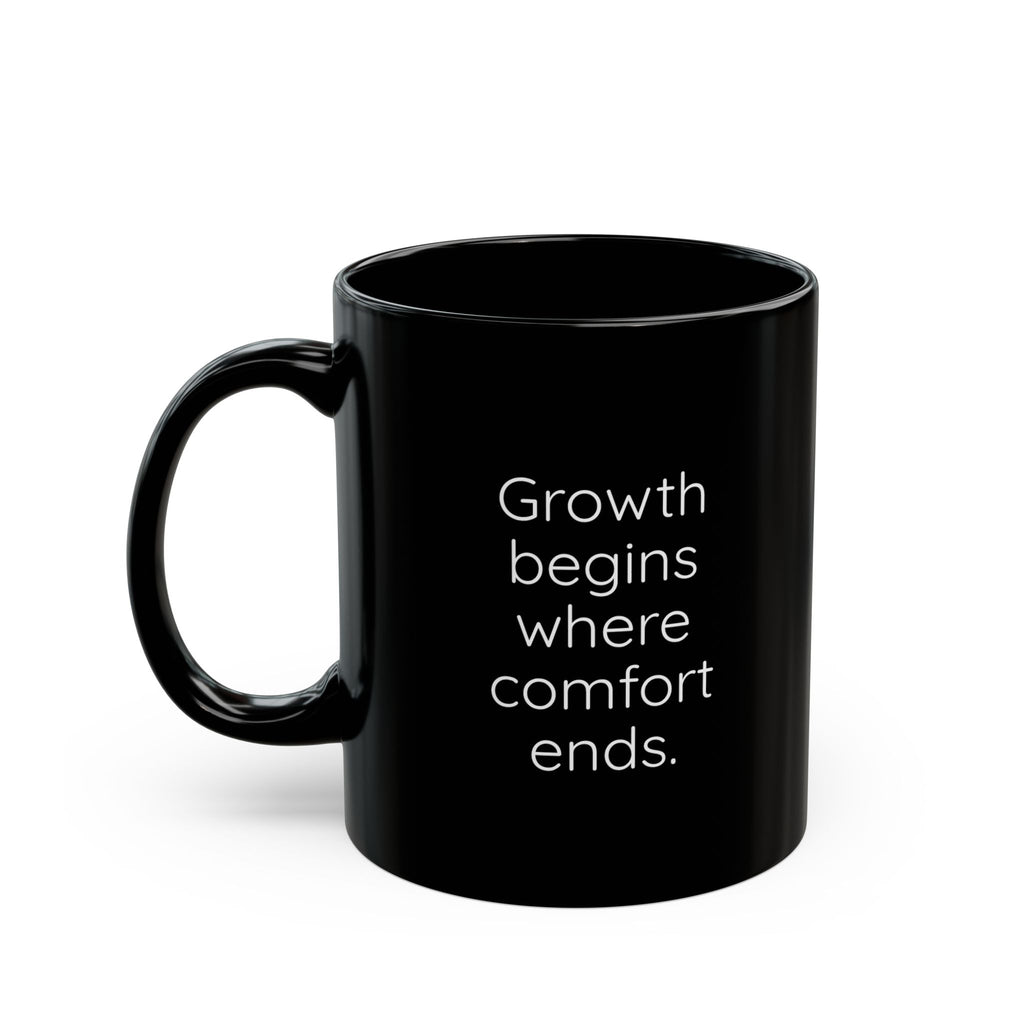 Black mug with motivational quote on a white background